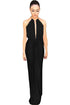 Sexy Black Silky Jewel Halter Jersey Evening Dress